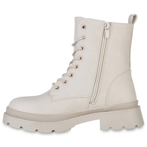 Stiefelparadies Damen Schnürstiefeletten in Beige Blitzverkäufe
