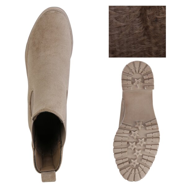 Stiefelparadies Damen Chelsea Boots in Khaki Velours Sonderangebot