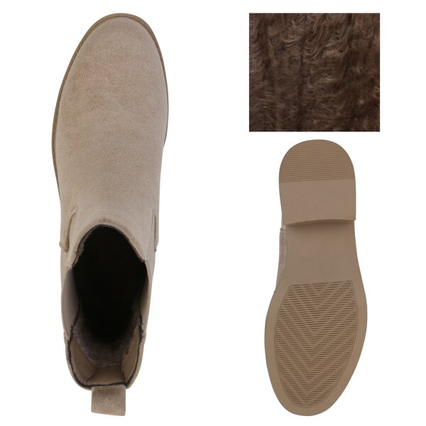 Stiefelparadies Damen Chelsea Boots in Khaki Velours Rabatt
