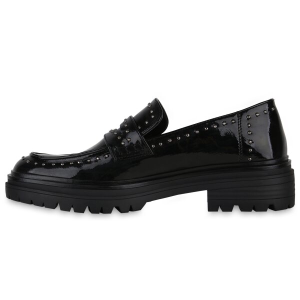 Stiefelparadies Damen Klassische Slippers in Schwarz Lack Muttertagsangebot