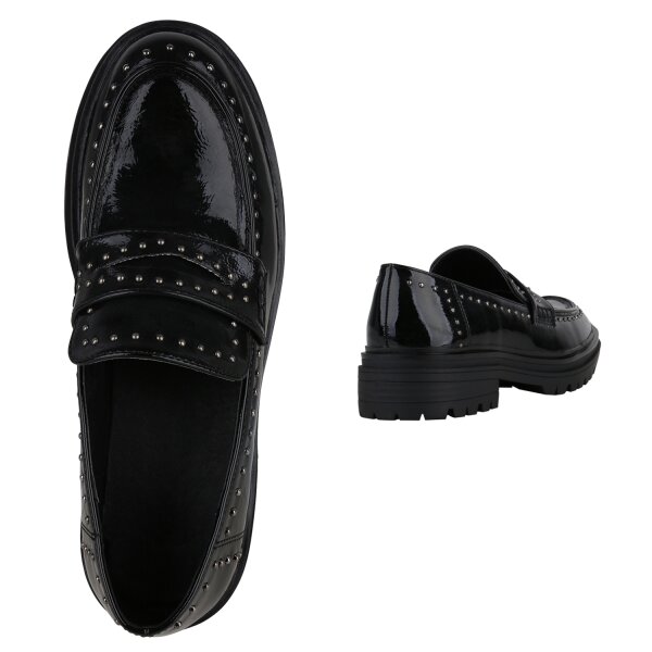 Stiefelparadies Damen Klassische Slippers in Schwarz Lack Muttertagsangebot