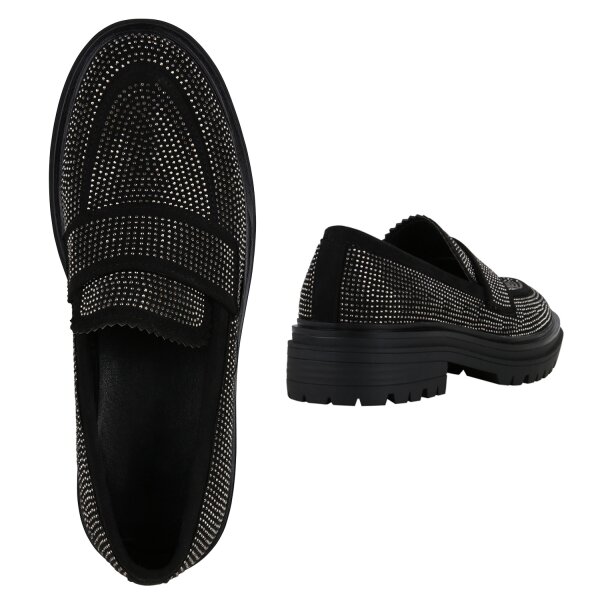 Stiefelparadies Damen Klassische Slippers in Schwarz Velours Vatertagsangebot