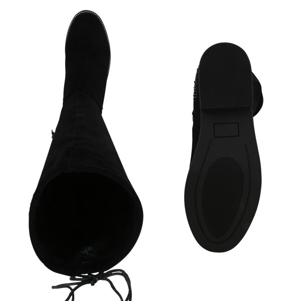 Stiefelparadies Damen Klassische Stiefel in Schwarz Velours Valentinstagsangebot