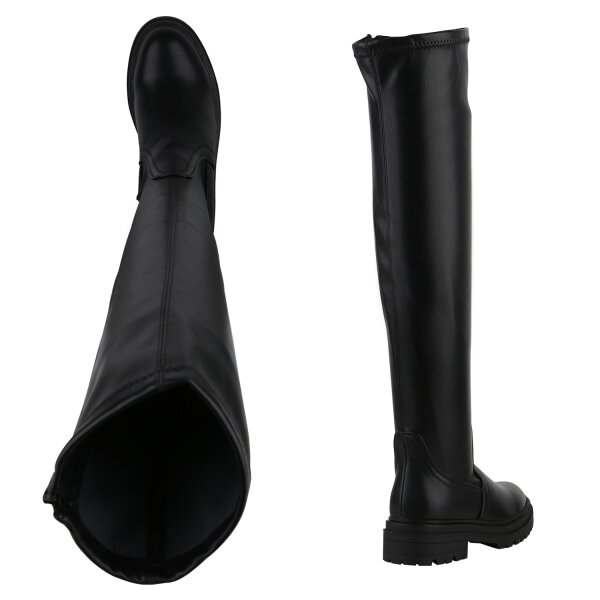 Stiefelparadies Damen Overknees in Schwarz Lagerräumung