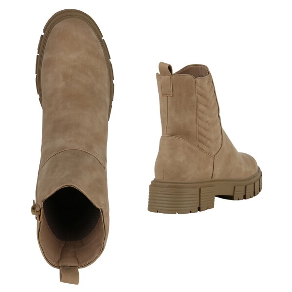 Stiefelparadies Damen Plateau Boots in Tan Neueste Mode