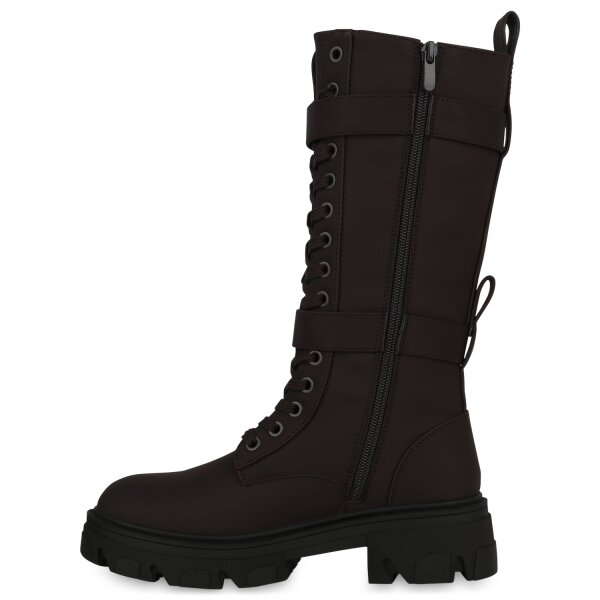 Stiefelparadies Damen Schnürstiefel in Dunkelbraun Online Outlet