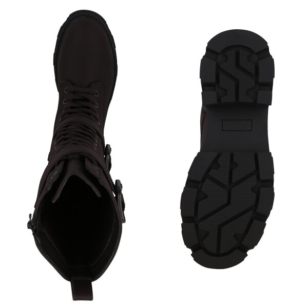 Stiefelparadies Damen Schnürstiefel in Dunkelbraun Online Outlet