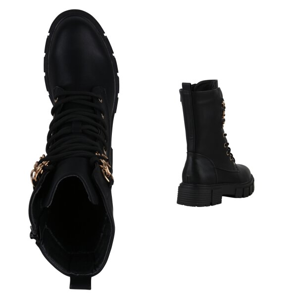 Stiefelparadies Damen Schnürstiefel in Schwarz Zeitlich begrenztes Angebot