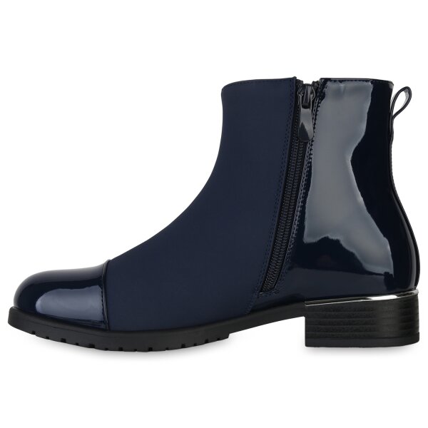 Stiefelparadies Damen Klassische Stiefeletten in Dunkelblau Lack Große Rabatte
