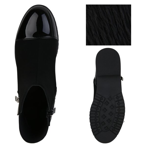 Stiefelparadies Damen Klassische Stiefeletten in Schwarz Kroko Lack Neuheiten
