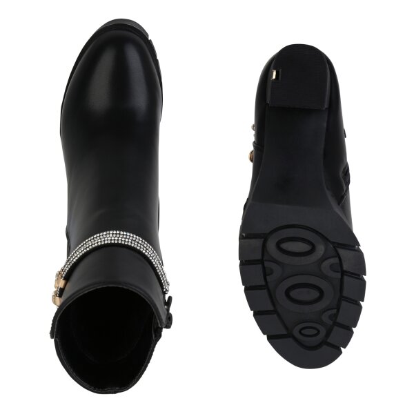 Stiefelparadies Damen Klassische Stiefeletten in Schwarz PU Bestseller