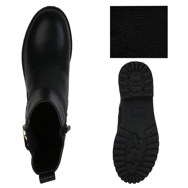 Stiefelparadies Damen Klassische Stiefeletten in Schwarz Snake Tiefpreis