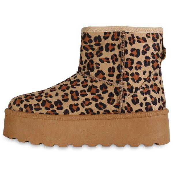 Stiefelparadies Damen Plateau Boots in Hellbraun Leo Begrenzte Freigabe
