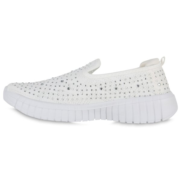 Stiefelparadies Damen Slip Ons in Weiss Discount Store für neue Produkte