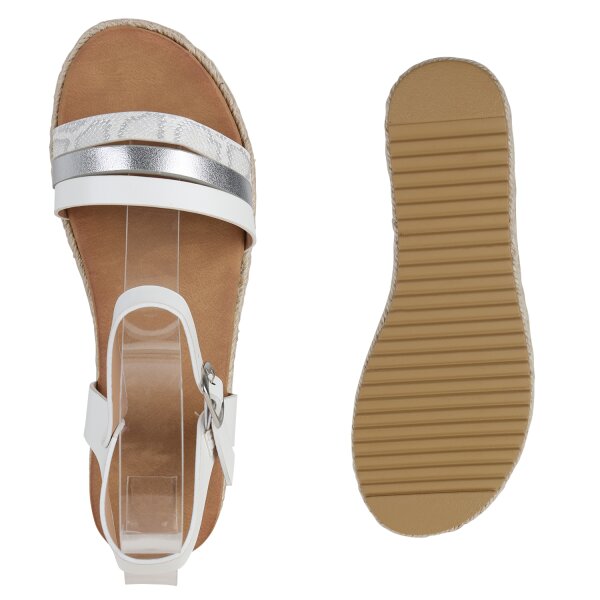Stiefelparadies Damen Plateau Sandaletten in Weiss Silber Metallic Snake Riesige Rabatte