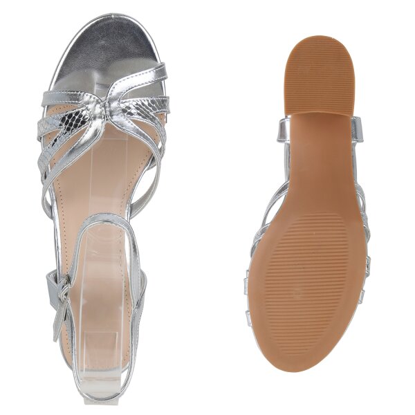 Stiefelparadies Damen Klassische Sandaletten in Silber Snake im Angebot
