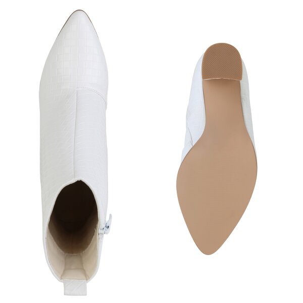 Stiefelparadies Damen Klassische Stiefeletten in Weiss Muster Günstiger Verkauf