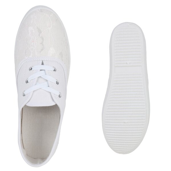 Stiefelparadies Damen Sneaker low in Weiss Kostenloser Versand