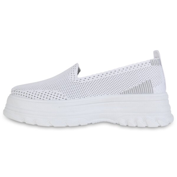 Stiefelparadies Damen Slip Ons in Weiss Black Friday