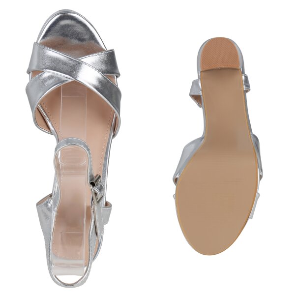 Stiefelparadies Damen Plateau Sandaletten in Silber Bestseller