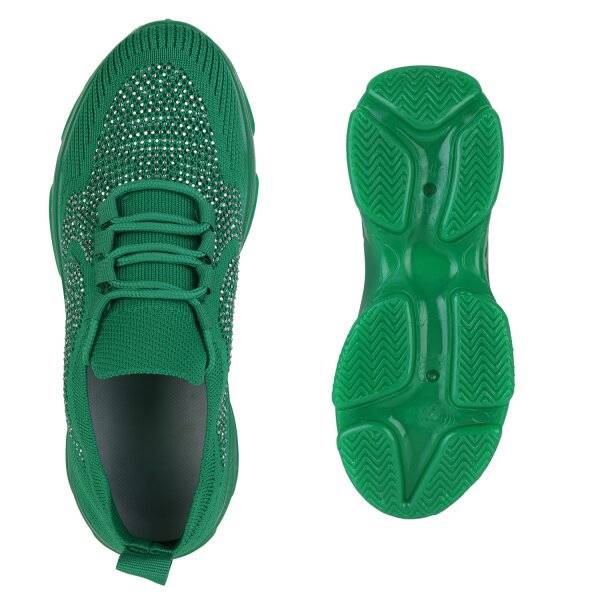 Stiefelparadies Damen Plateau Sneaker in Grün Saisonale Angebote