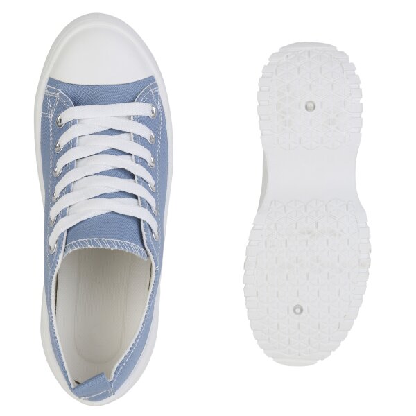 Stiefelparadies Damen Sneaker low in Blau Tägliche Deals
