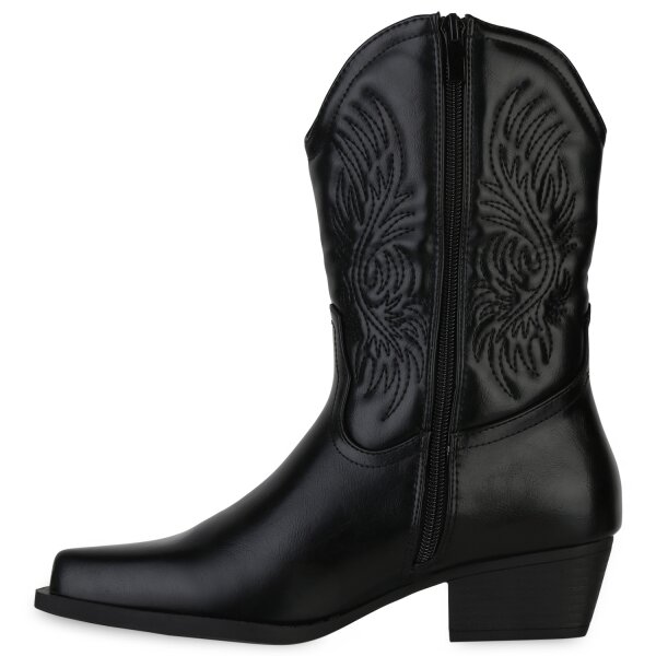 Stiefelparadies Damen Cowboy Boots in Schwarz Sonderangebote