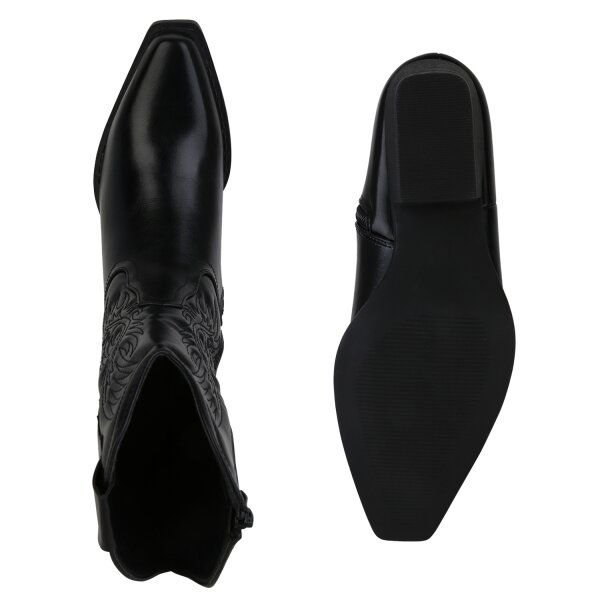 Stiefelparadies Damen Cowboy Boots in Schwarz Sonderangebote