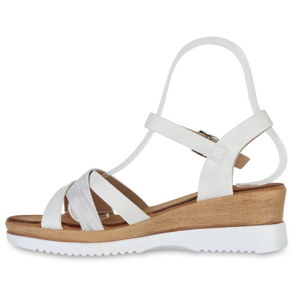 Stiefelparadies Damen Keilsandaletten in Weiss Super Sparpreis