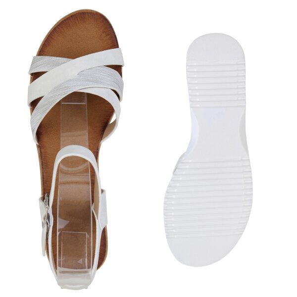 Stiefelparadies Damen Keilsandaletten in Weiss Super Sparpreis
