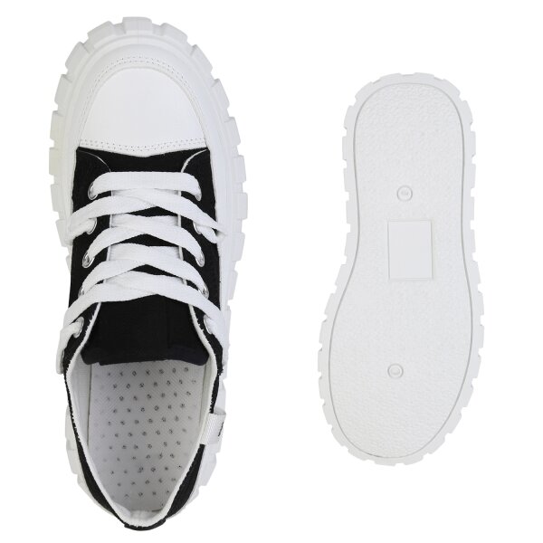 Stiefelparadies Damen Plateau Sneaker in Schwarz Wochenangebot