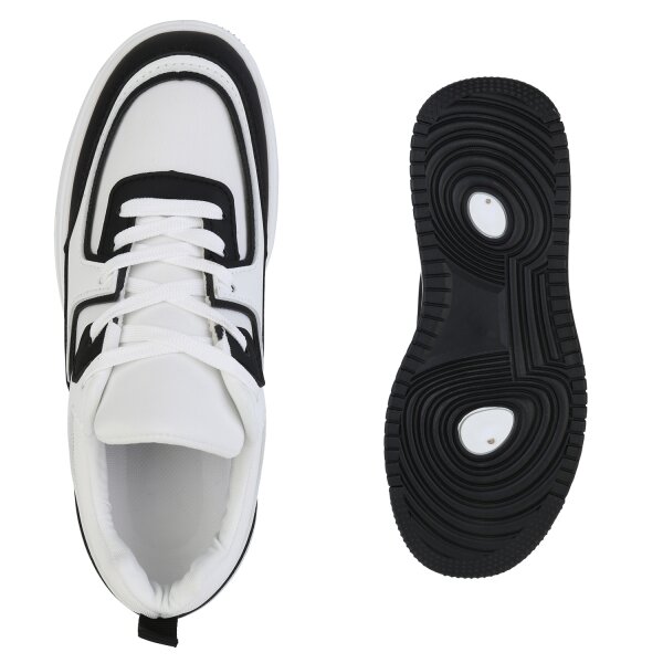 Stiefelparadies Damen Plateau Sneaker in Schwarz Begrenzte Freigabe