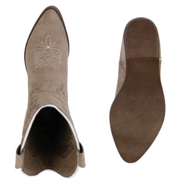 Stiefelparadies Damen Cowboy Boots in Khaki Velours Letzter Tag