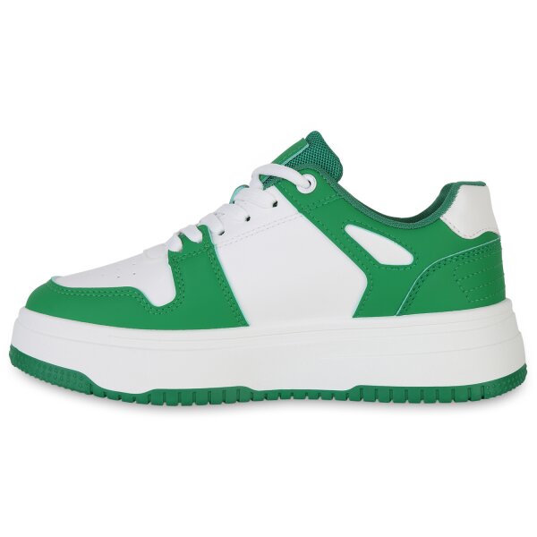 Stiefelparadies Damen Sneaker low in Grün Weiss 50% Rabatt mit kostenlosem Versand