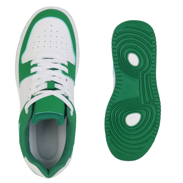 Stiefelparadies Damen Sneaker low in Grün Weiss 50% Rabatt mit kostenlosem Versand