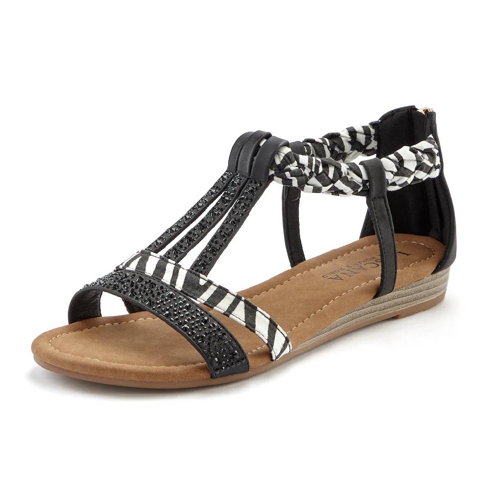 LASCANA Sandale Sandalette Sommerschuh mit Verzierung und kleinem Keilabsatz VEGAN 50% Rabatt mit kostenlosem Versand