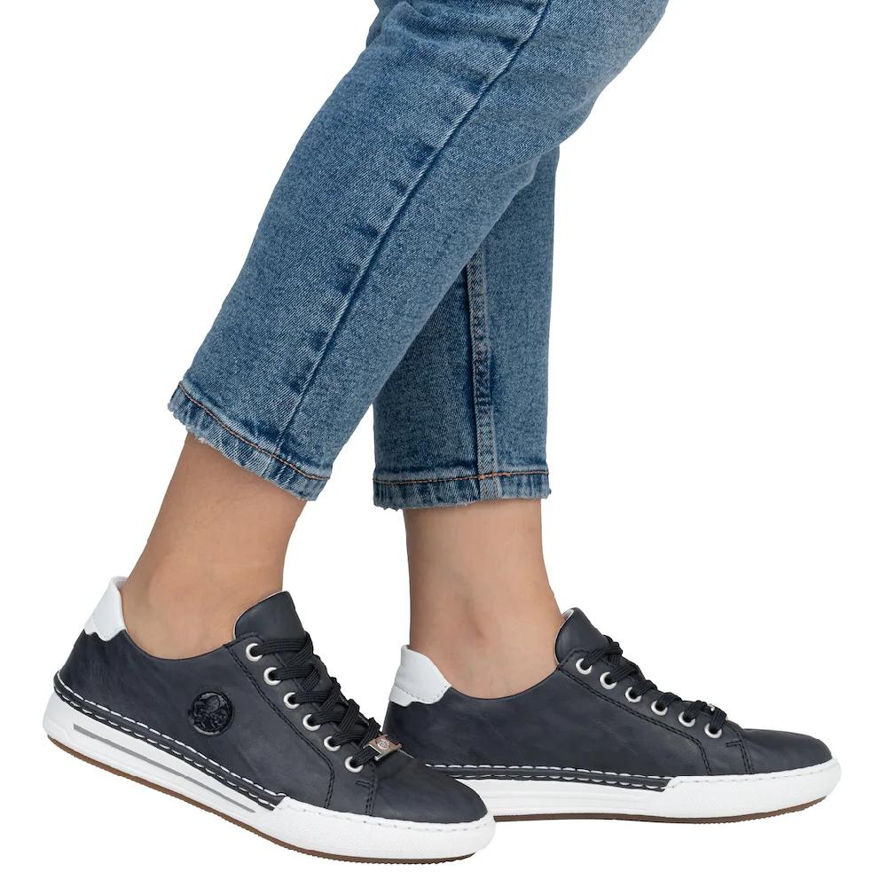 Rieker Plateausneaker Schnürschuh Halbschuh Freizeitschuh mit weißer Rahmennaht ▷ für Rabatte dieses Monats