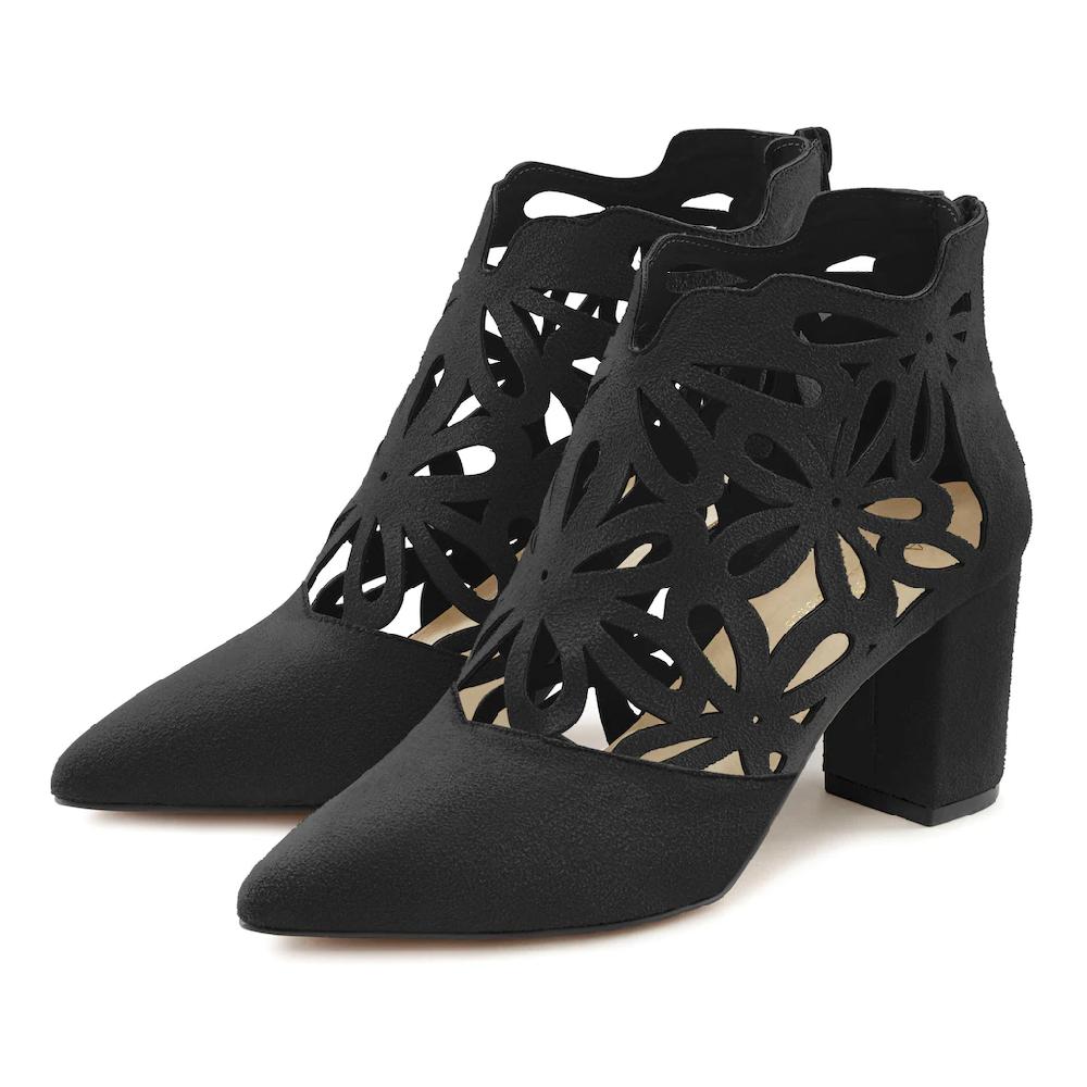 LASCANA High-Heel-Stiefelette mit femininer Spitze und Blockabsatz Ankle Boot Stiefel Neueste Mode