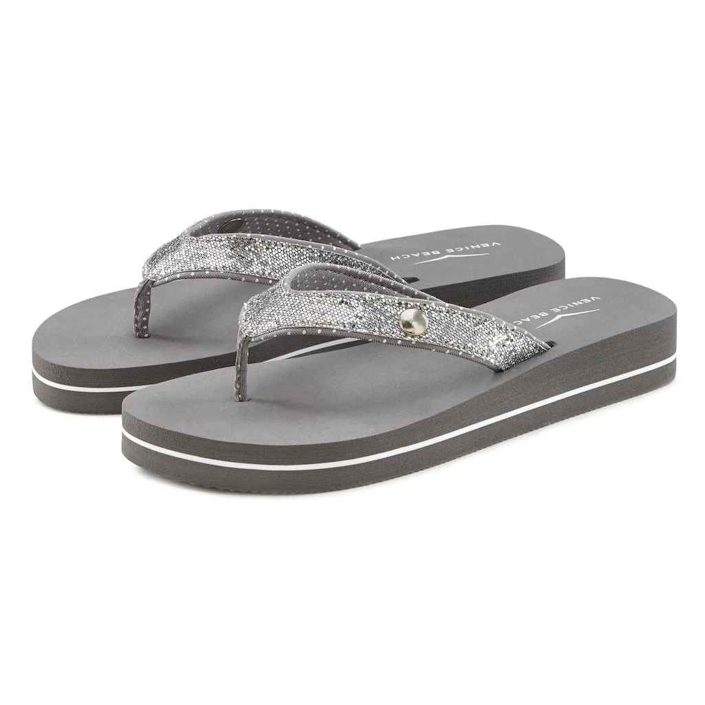 Venice Beach Badezehentrenner Sandale Pantolette Badeschuh ultraleicht mit Glitzerband VEGAN Kostenloser Versand international