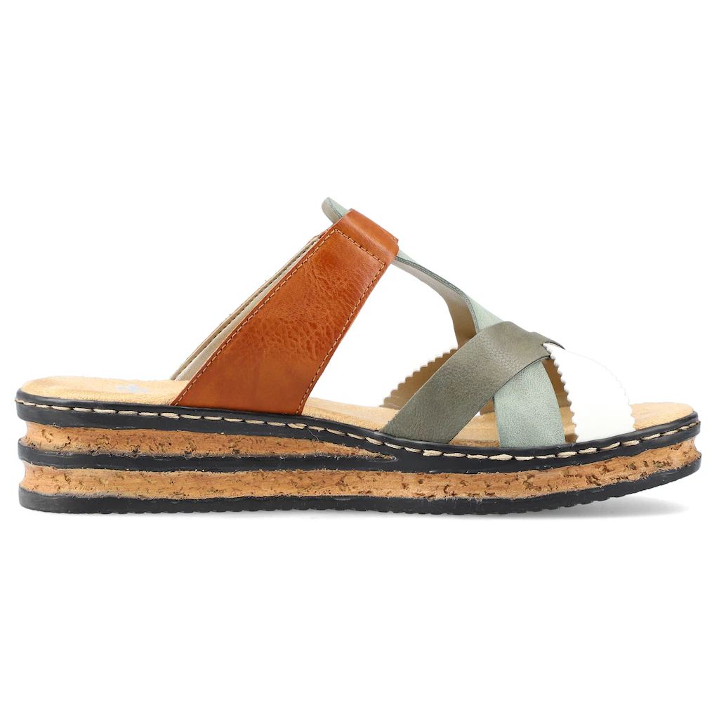 Rieker Pantolette Keilabsatz Sommerschuh Schlappen mit praktischem Klettriemchen online bestellen 2025