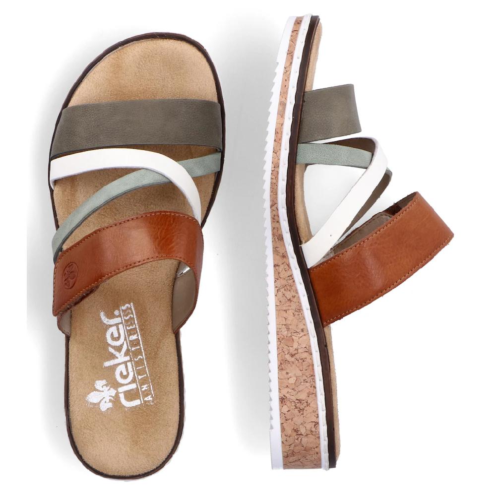 Rieker Pantolette Keilabsatz Sommerschuh Schlappen mit Klettriemchen online bestellen Sonderangebot