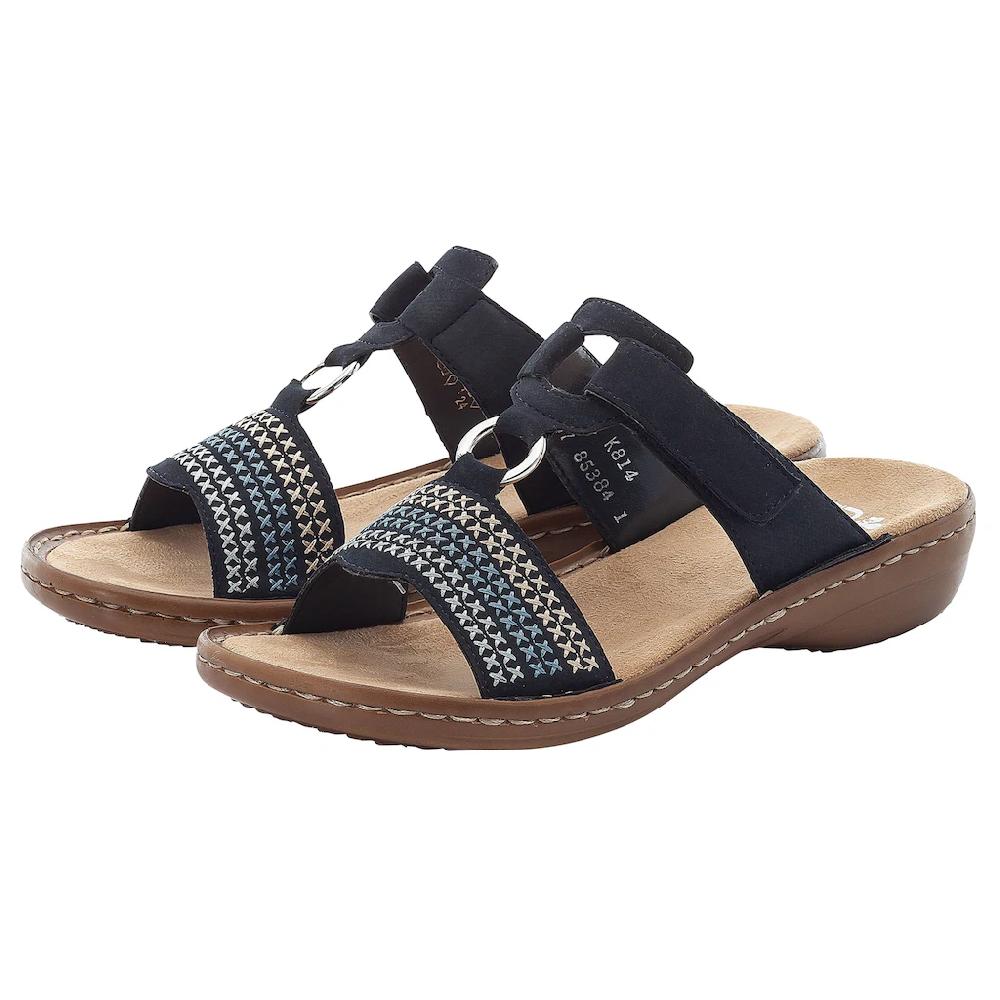 Rieker Pantolette Keilabsatz Sommerschuh Schlappen mit schöner Stickerei online bestellen Schlussverkauf