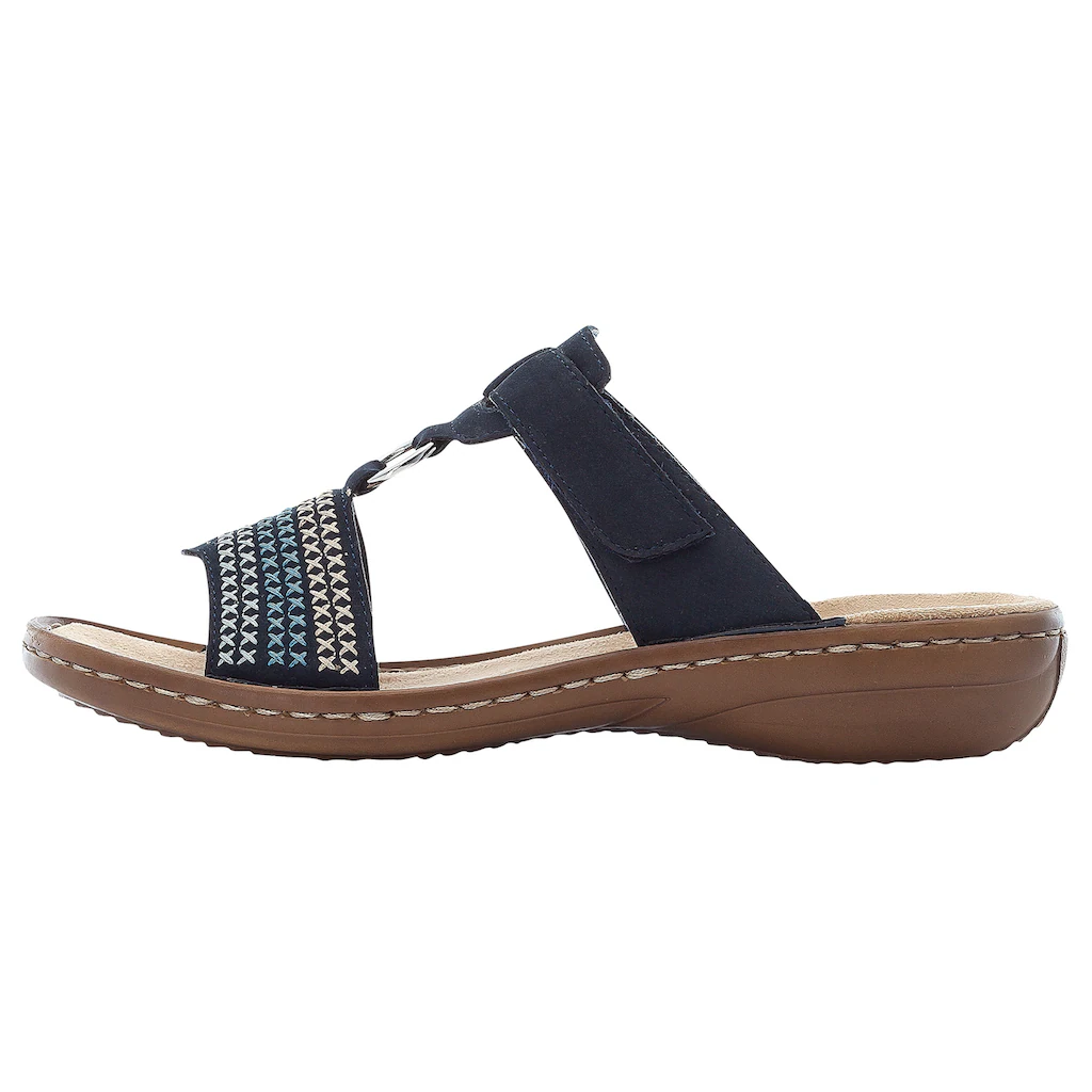 Rieker Pantolette Keilabsatz Sommerschuh Schlappen mit schöner Stickerei online bestellen Schlussverkauf