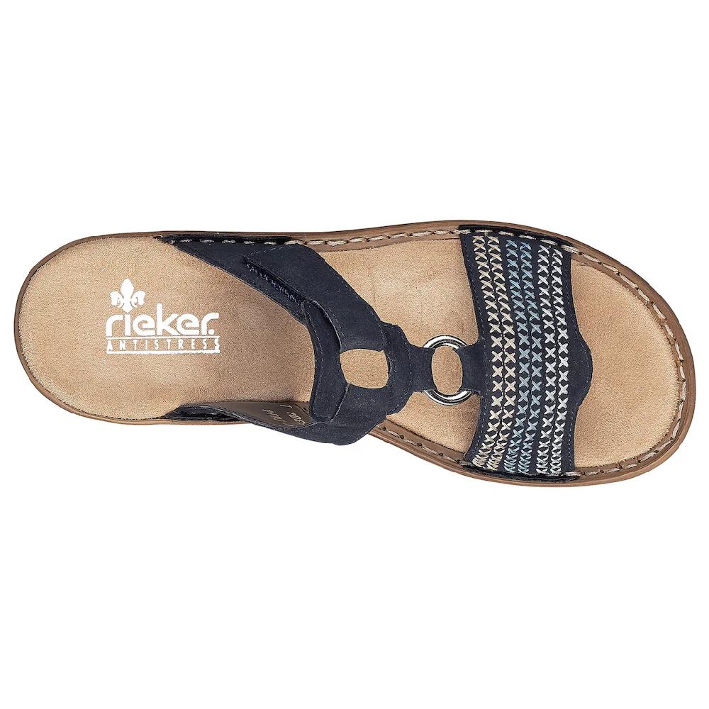 Rieker Pantolette Keilabsatz Sommerschuh Schlappen mit schöner Stickerei online bestellen Schlussverkauf