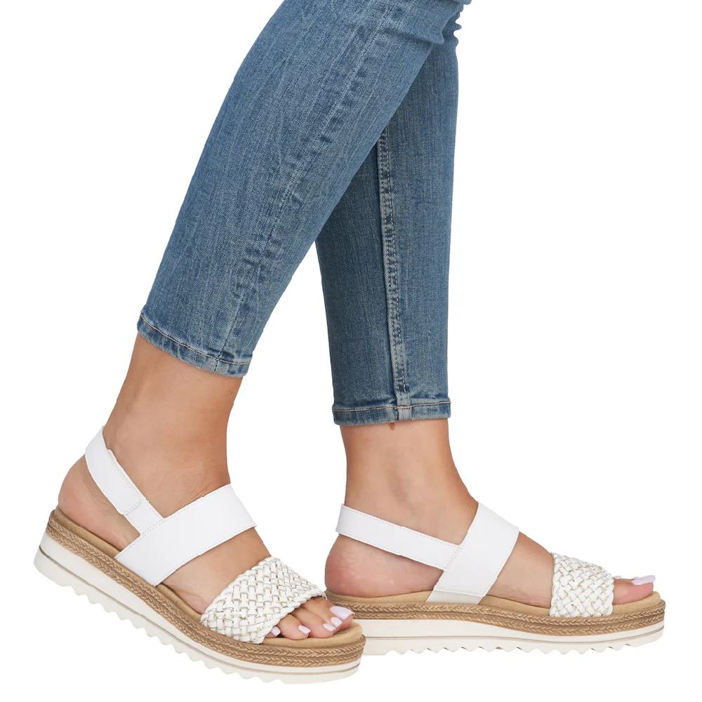 Remonte Keilsandalette »ELLE-Collection« Sommerschuh Sandale Keilabsatz mit Flechtbandage im Metalliclook online bestellen Sonderangebot