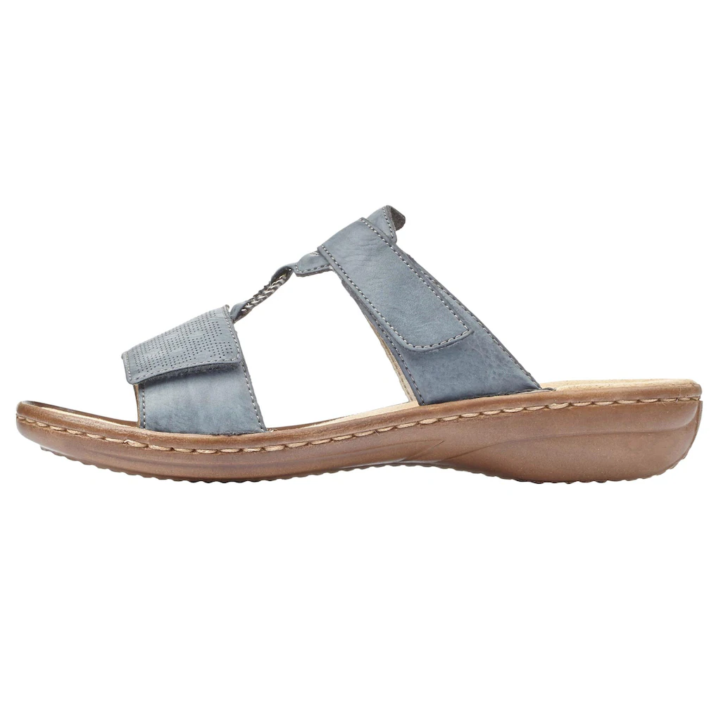 Rieker Pantolette Keilabsatz Sommerschuh Schlappen mit Schmuckring kaufen Begrenztes Angebot