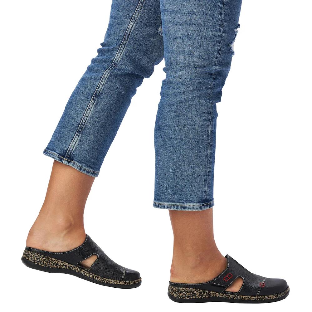 (Rieker Clog Hausschuh Sommerschuh Schlupfschuh mit praktischem Klettverschluss Tiefpreis
