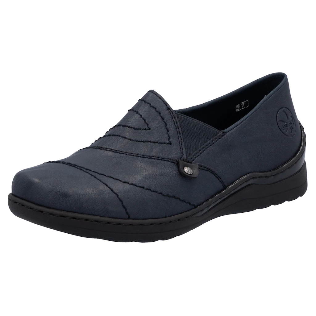 Rieker Slipper Schlupfschuh Halbschuh Slip on mit Stretcheinsatz und Ziersteppung kaufen Flash Sale