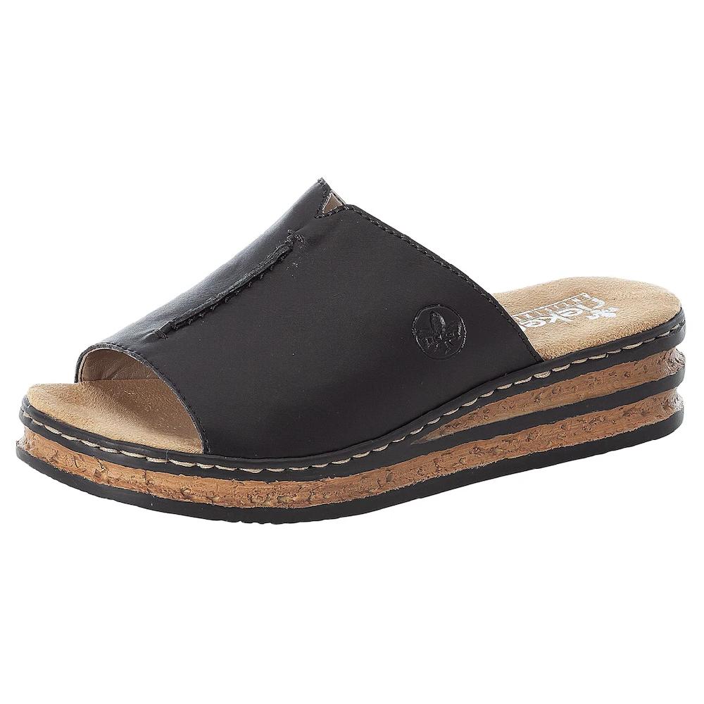 Rieker Pantolette Plateau Sommerschuh Schlappen in klassischer Optik online bestellen Nur für heute