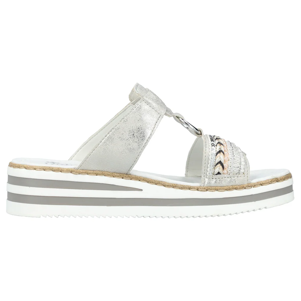 Rieker Pantolette Plateau Sommerschuh Schlappen mit Zierperlen und Pailetten bestellen Großer Ausverkauf